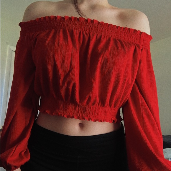 H&M Tops - Flowy Off The Shoulder Red Blouse Shirt